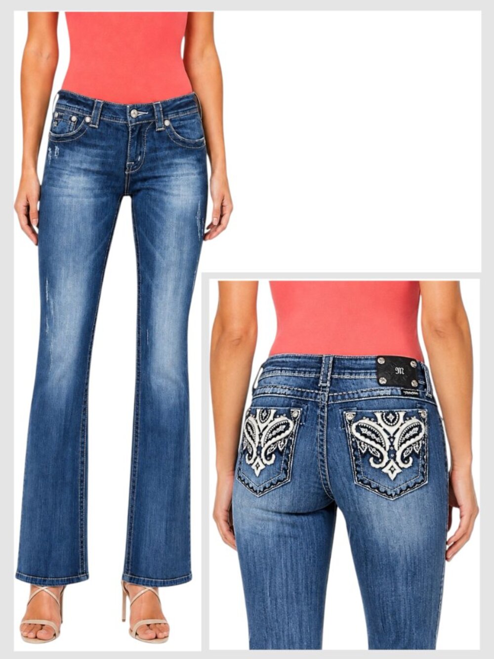 Miss Me Jeans Blue Low Rise Boot Cut Embroidered Pocket 28